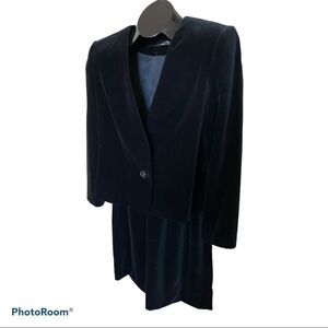 Vintage Black Crushed Velvet Skirt Suit, 10 Petite